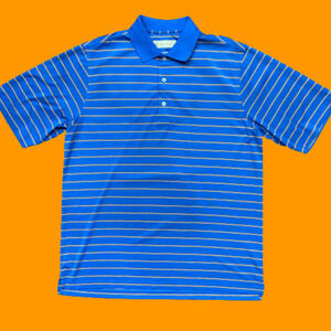 Donald Ross Polo Golf Rpyal Blue Gold Striped Shirt Men's Size Large